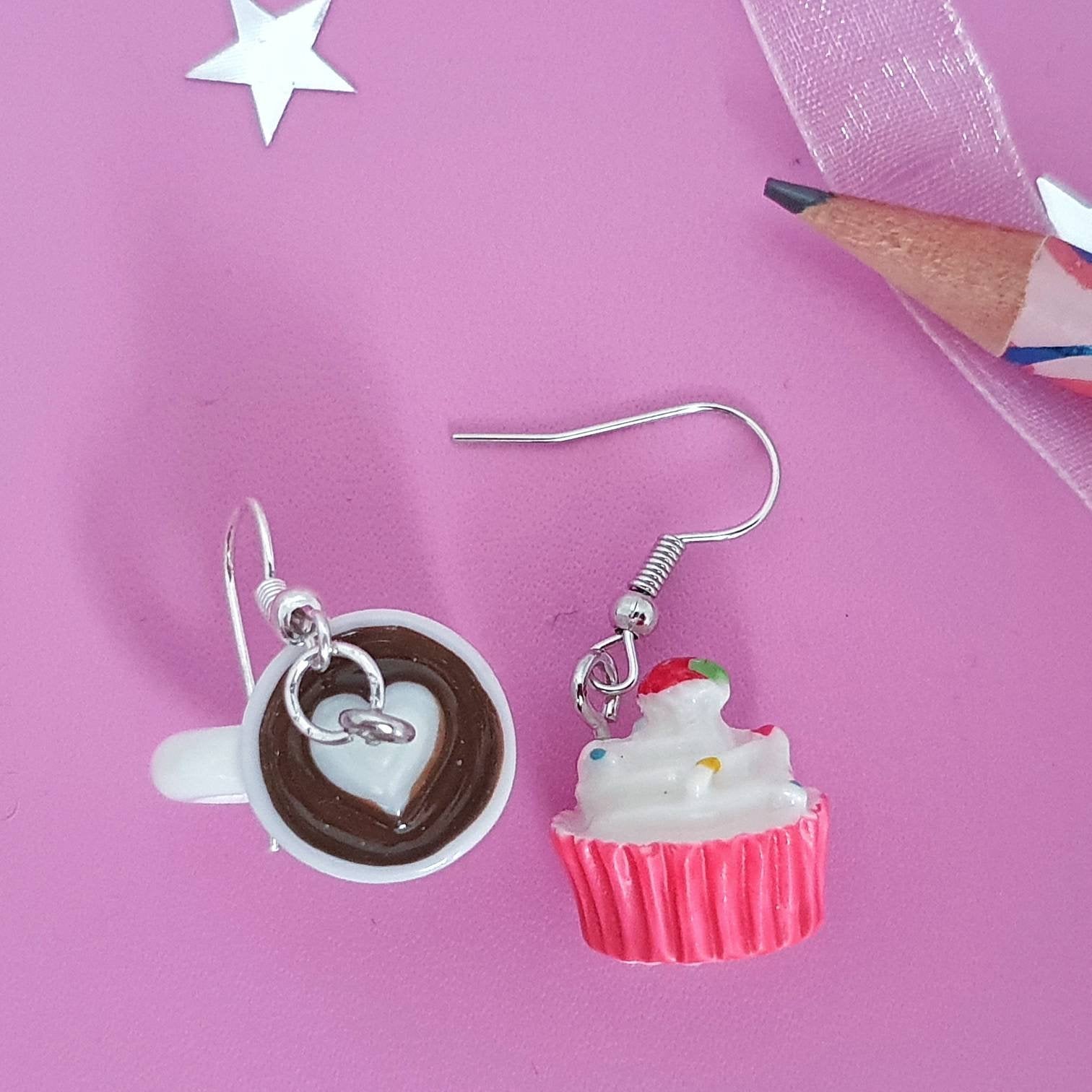 Starbucks Coffee Cupcake Earrings Silver