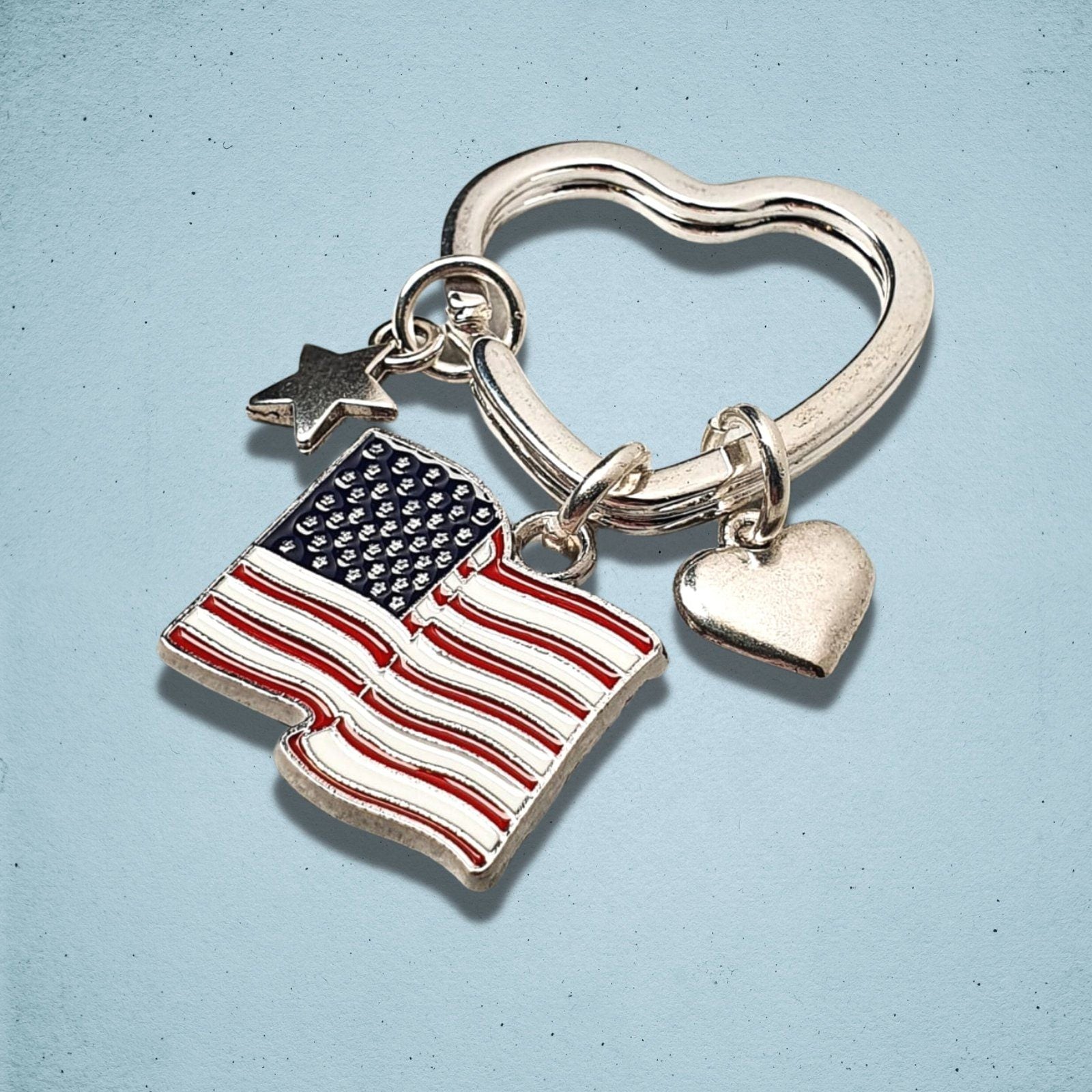 Stars Stripes Keyring Silver
