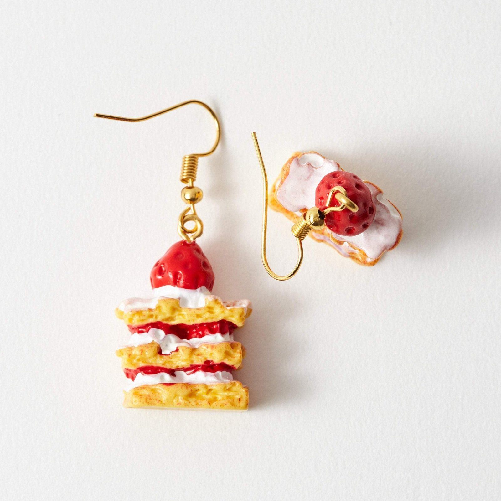 Strawberry Cake Earrings Silver Resin