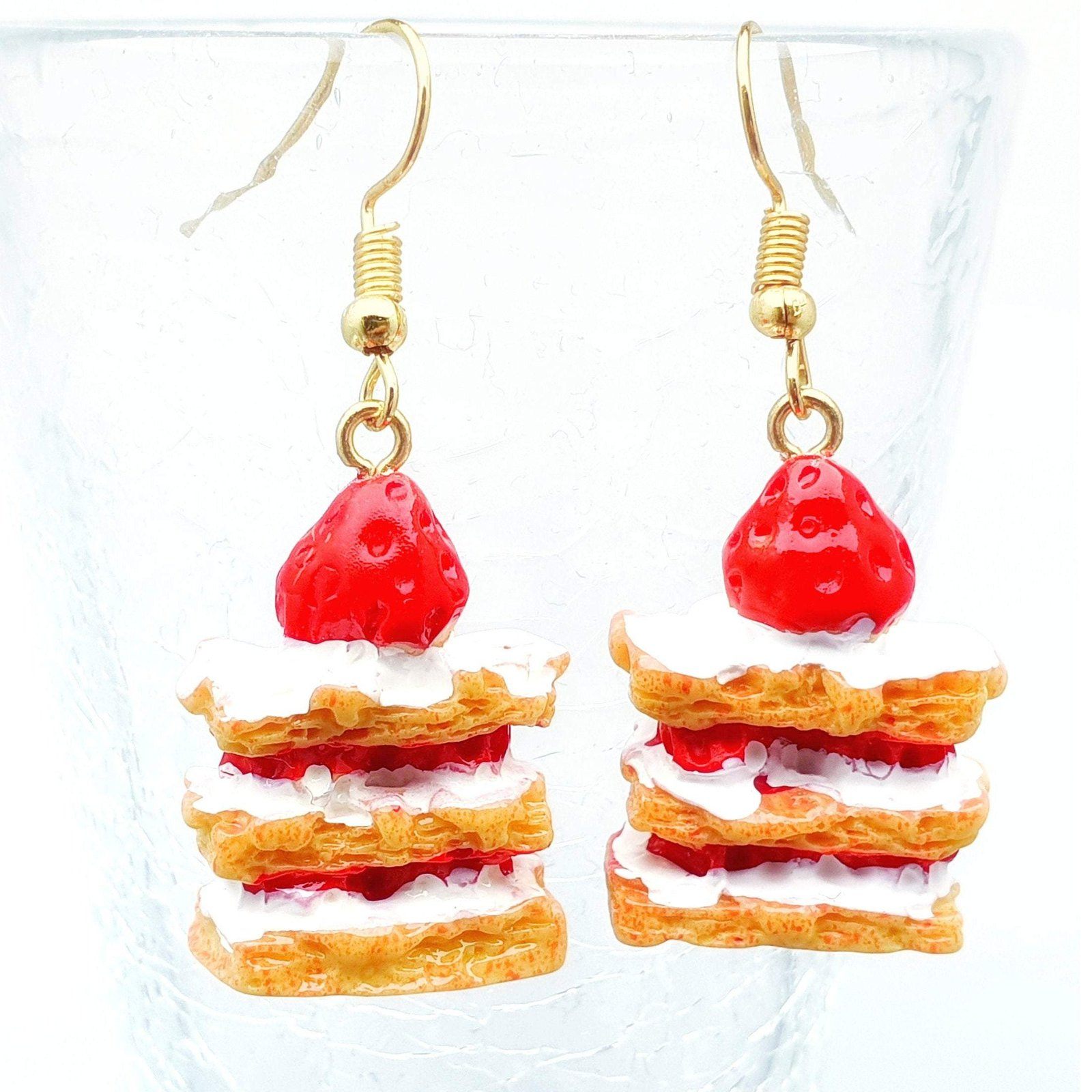 Strawberry Cake Earrings Silver Resin