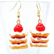 Load image into Gallery viewer, Strawberry Cake Earrings Silver Resin
