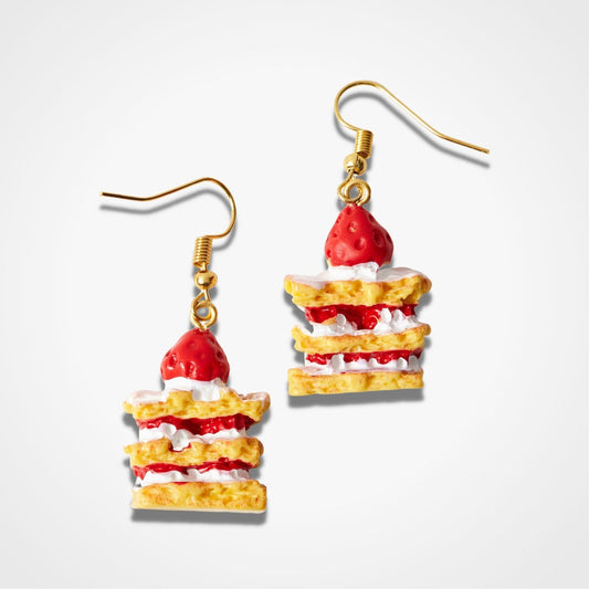 Strawberry Cake Earrings Silver Resin