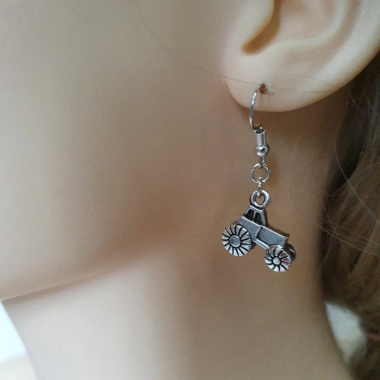 Tractor Earrings Silver