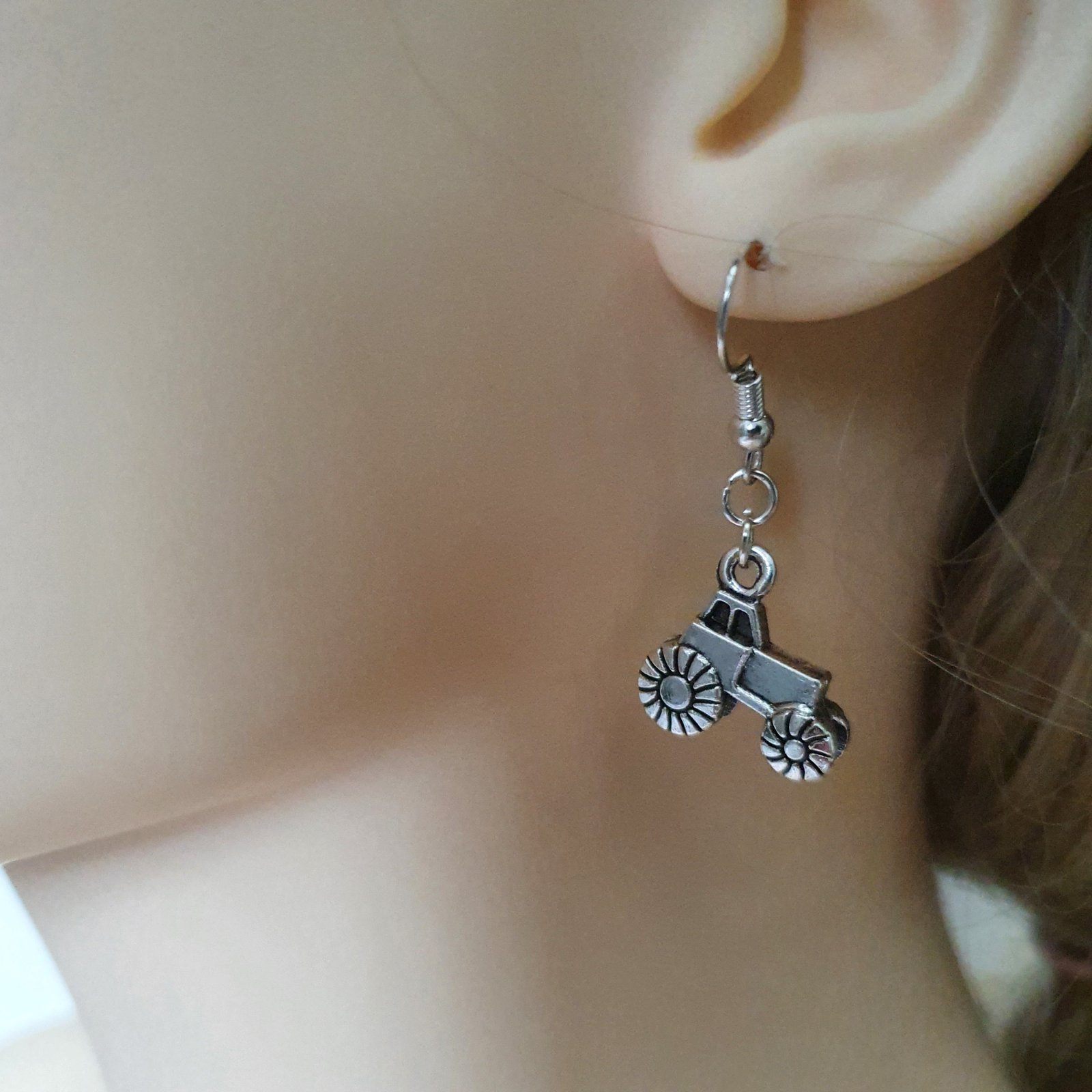 Tractor Earrings Silver