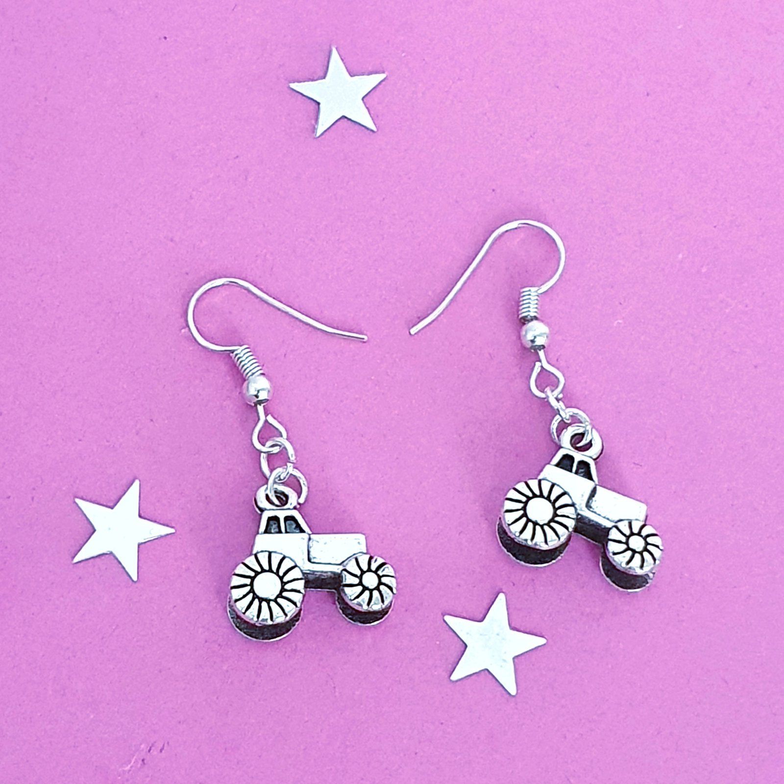 Tractor Earrings Silver