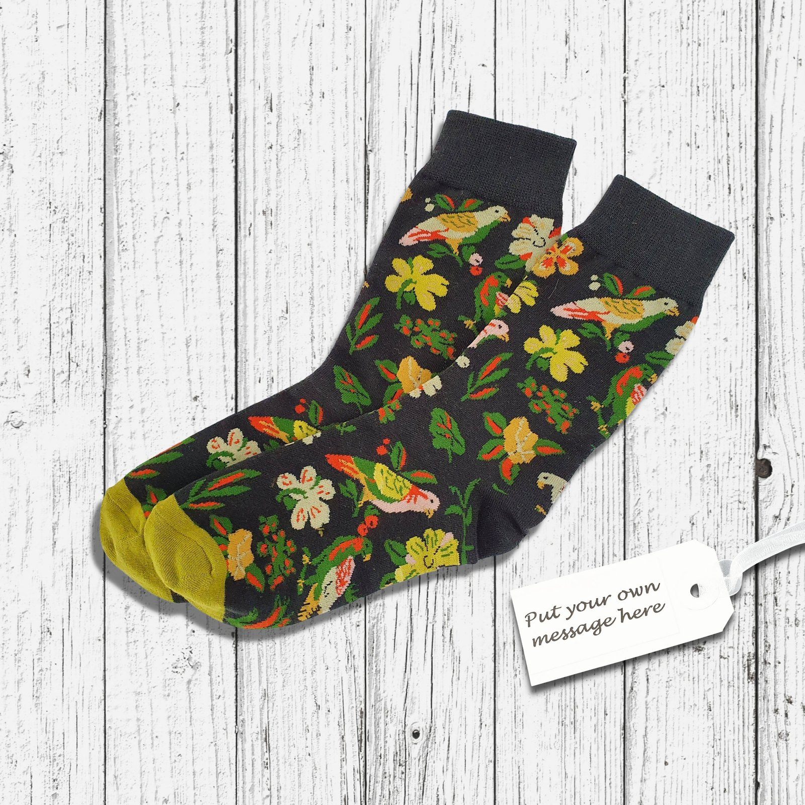 Tropical Birds Socks Black