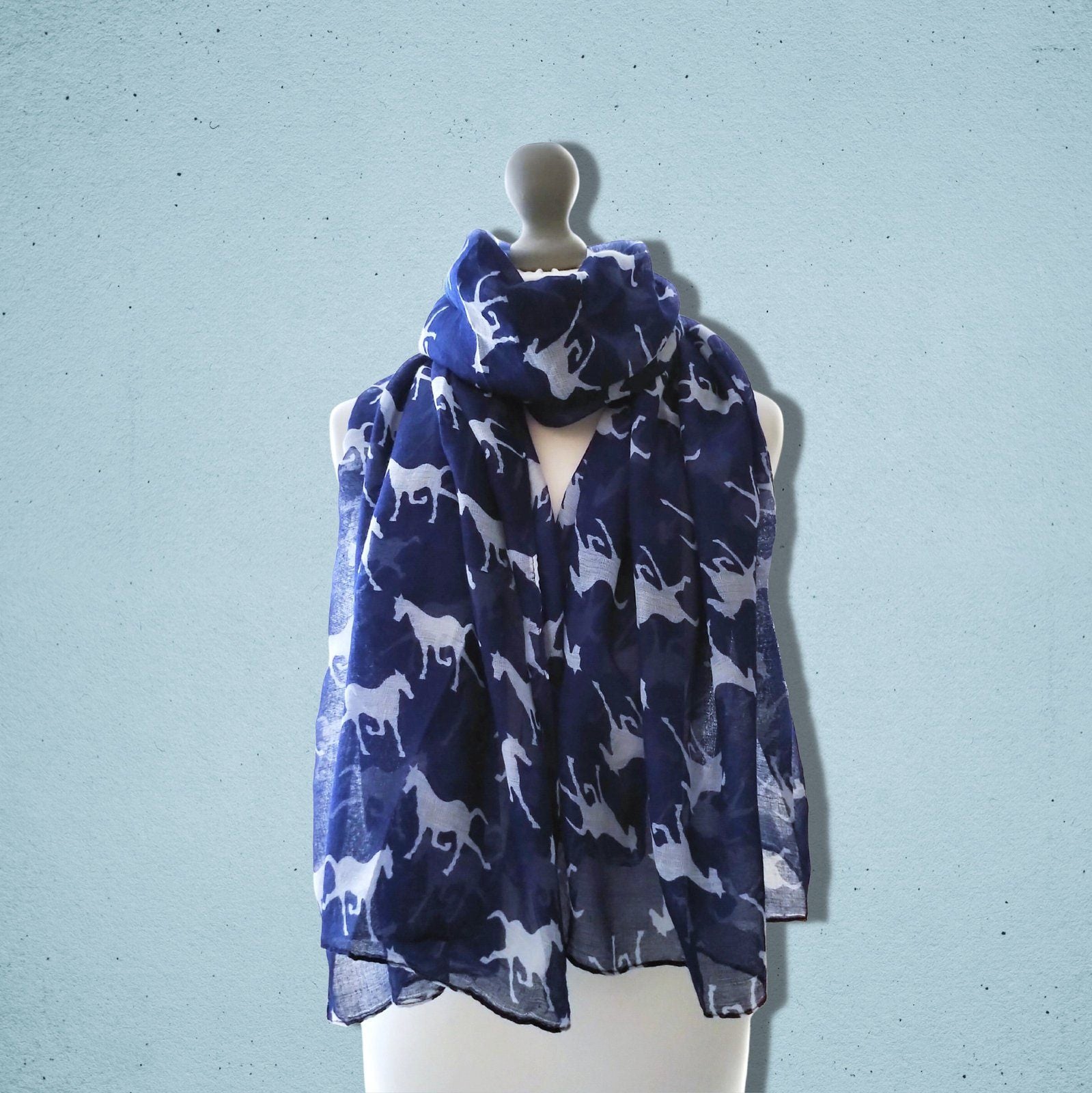 Trotting Horses Scarf Dark Blue