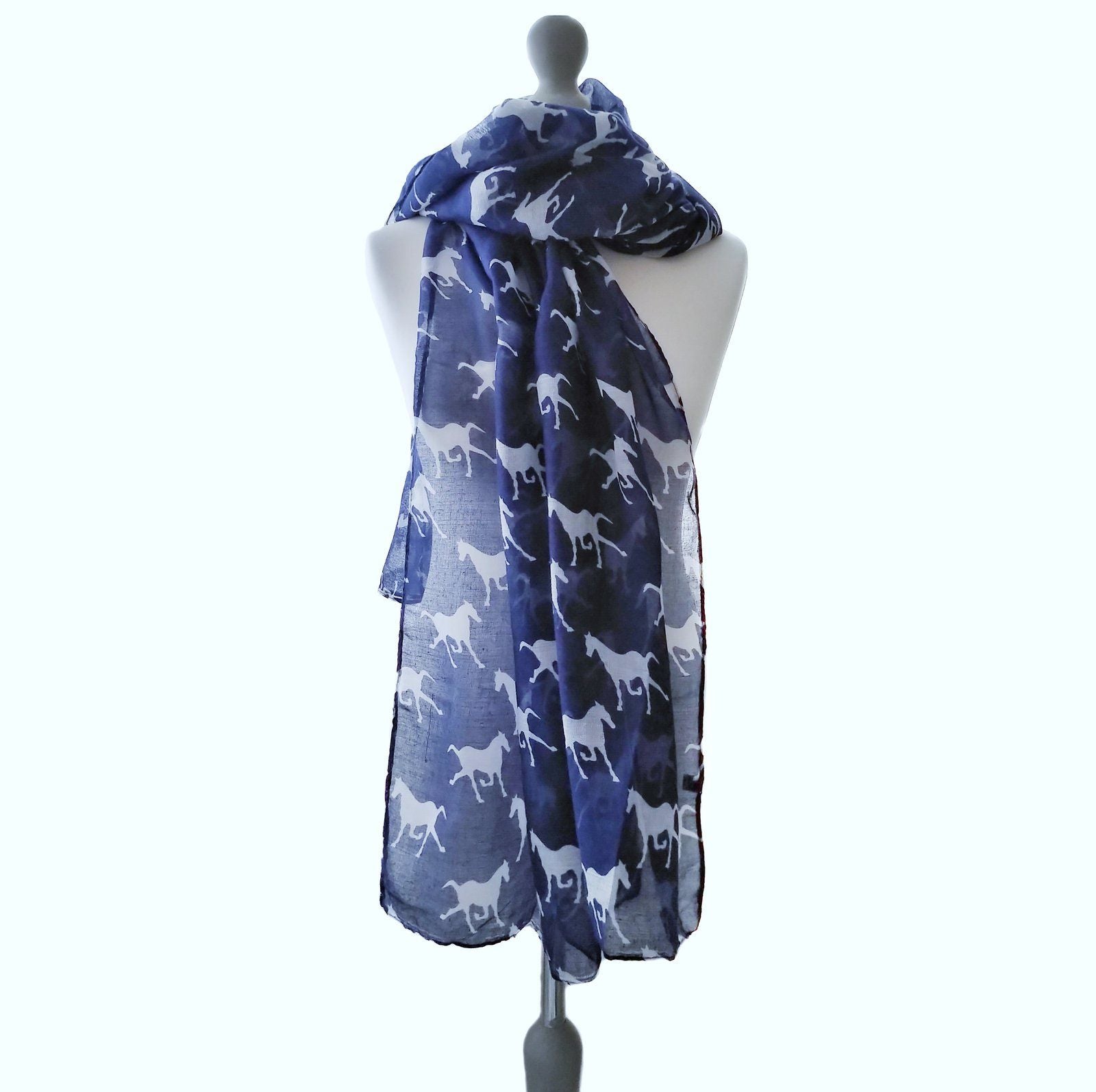 Trotting Horses Scarf Dark Blue