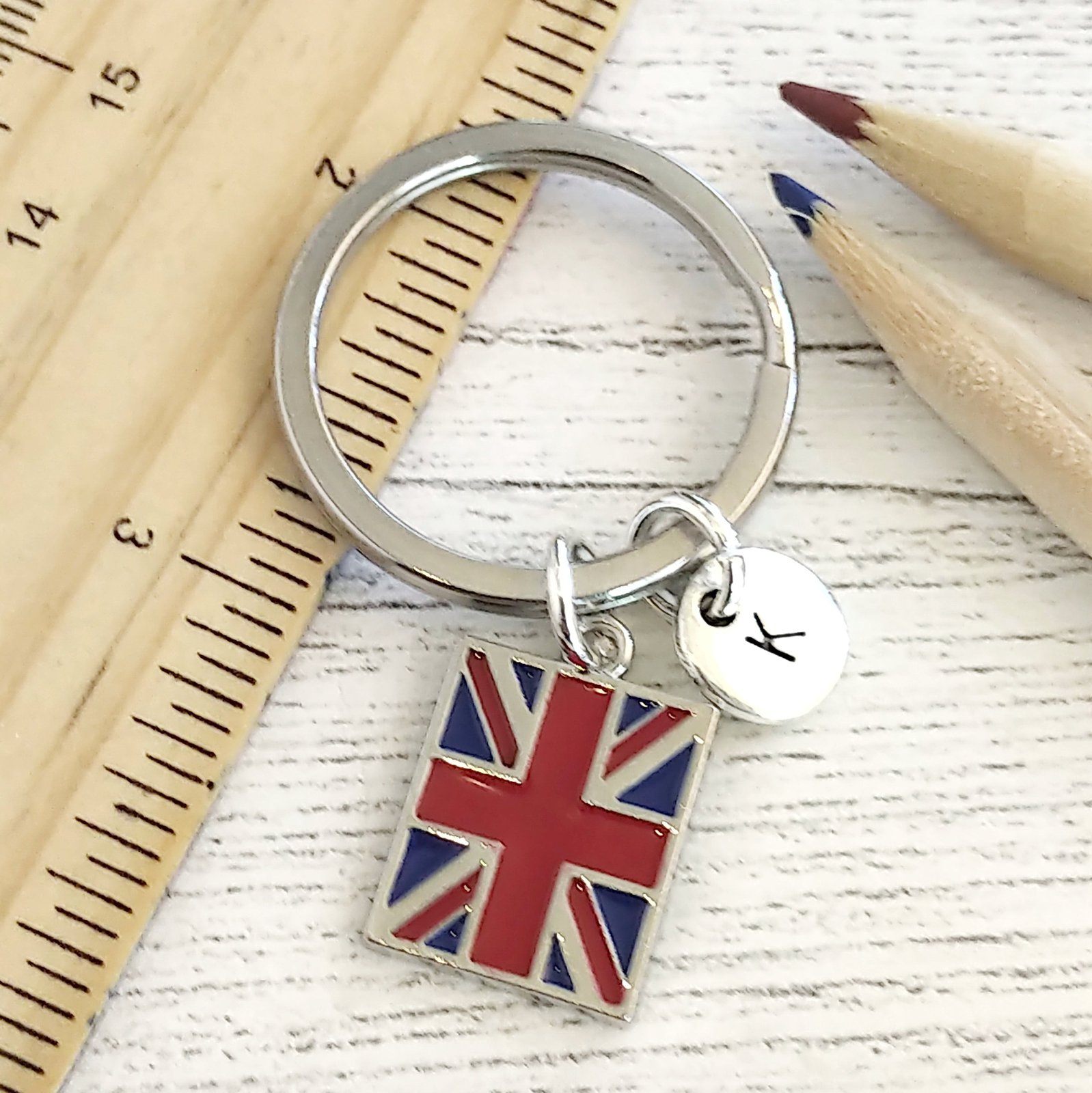 Union Jack Flag Keyring Silver Enamel