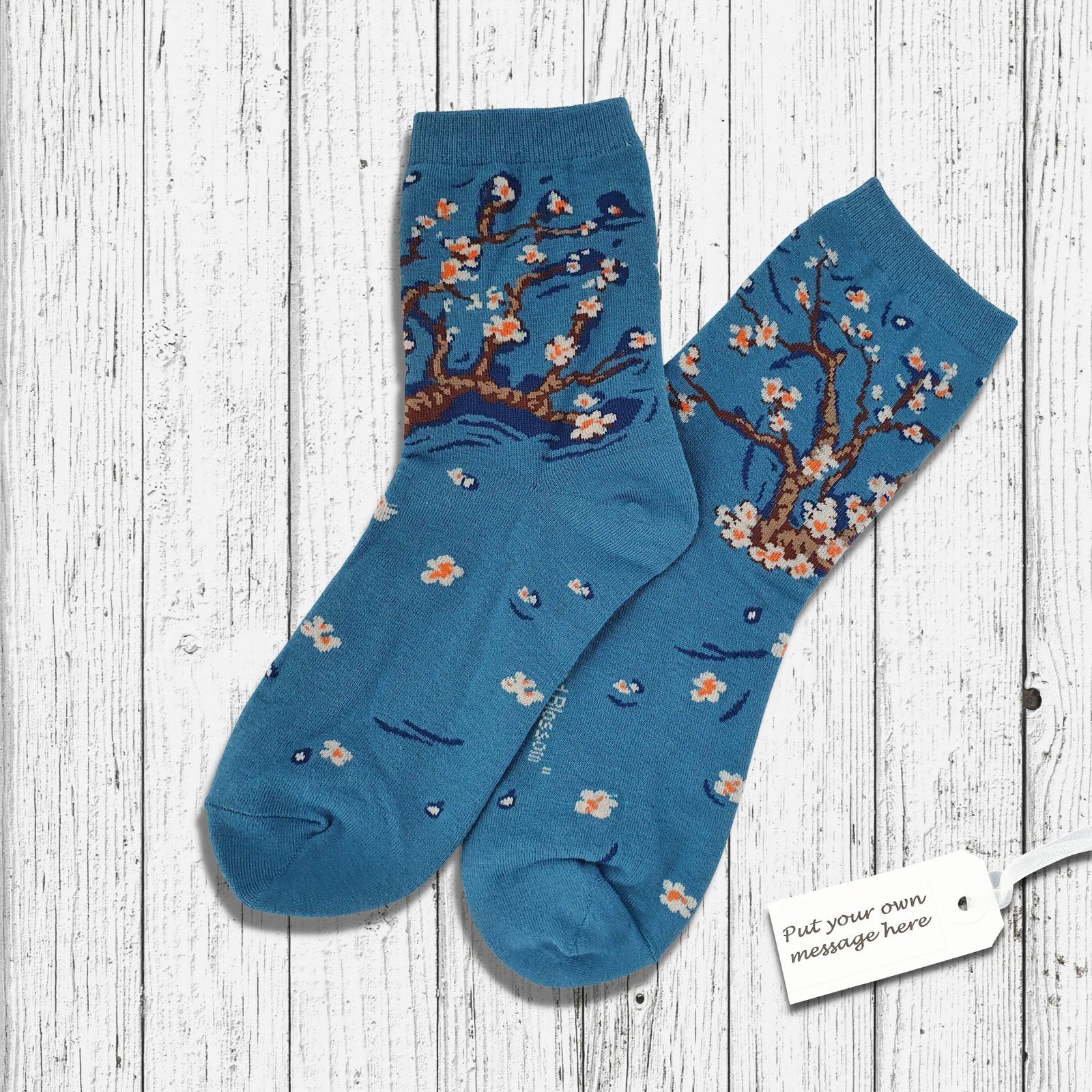 Van Gogh Almond Blossom Socks Green Blue