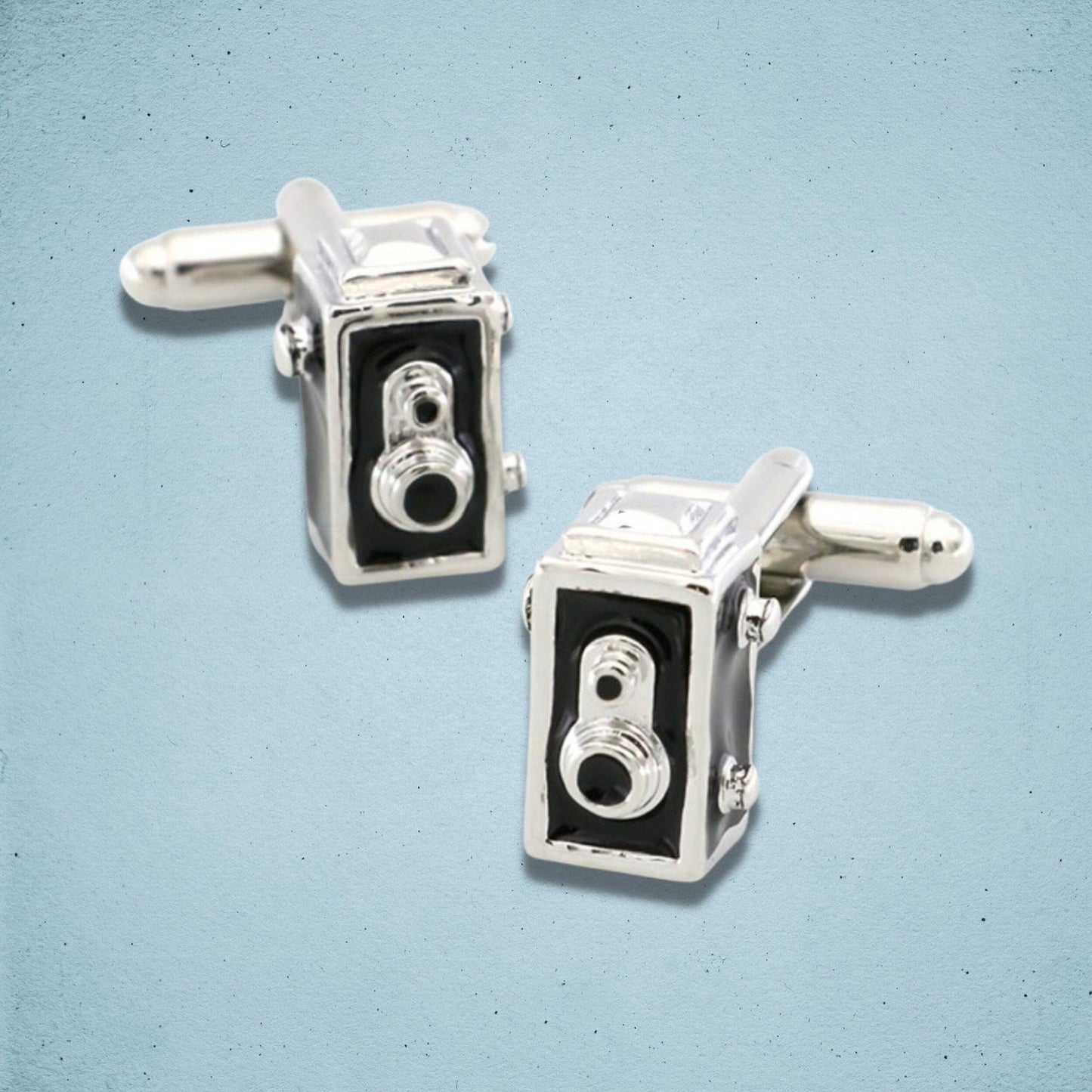 Vintage Box Camera Cufflinks Silver Enamel