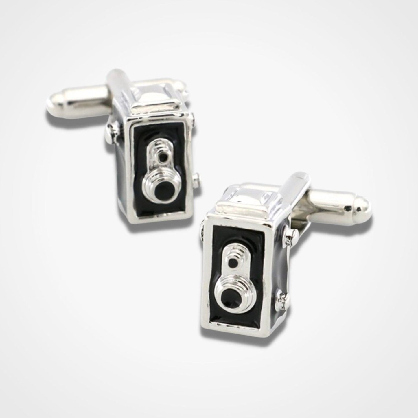 Vintage Box Camera Cufflinks Silver Enamel