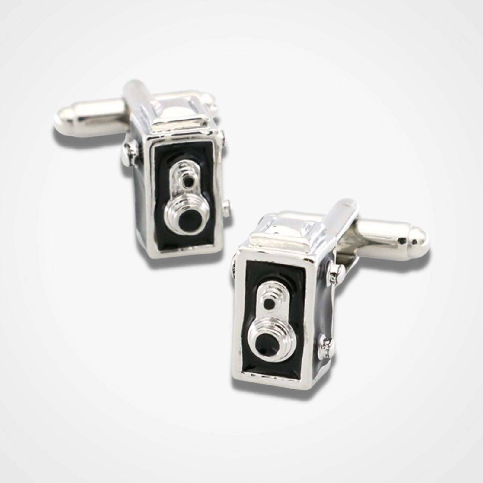 Vintage Box Camera Cufflinks Silver Enamel