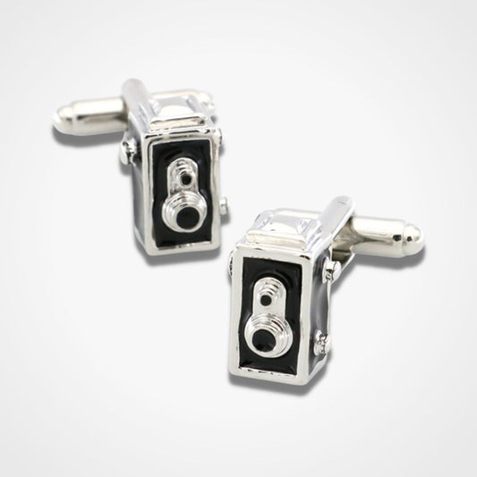 Vintage Box Camera Cufflinks Silver Enamel