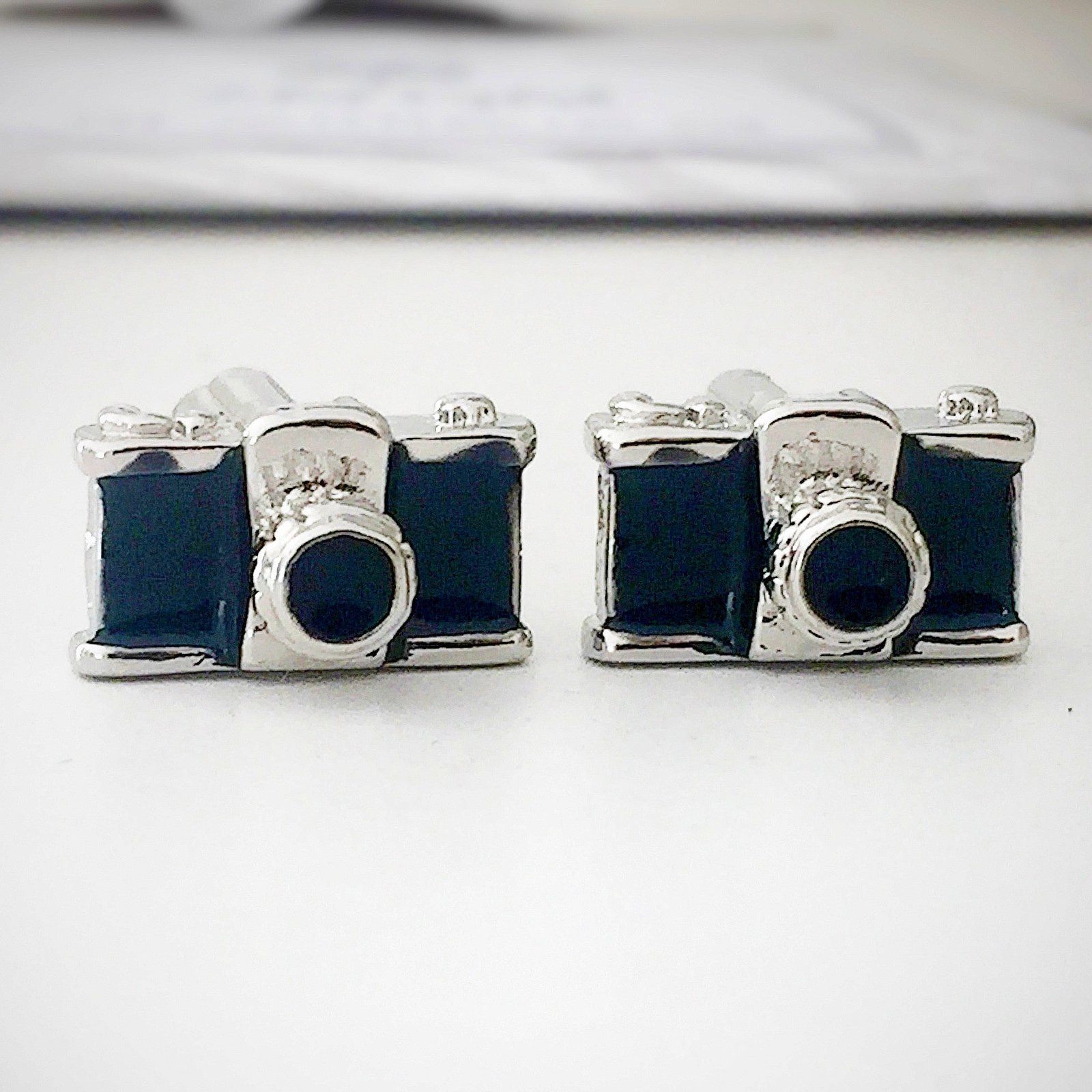 Vintage Camera Cufflinks Silver Enamel