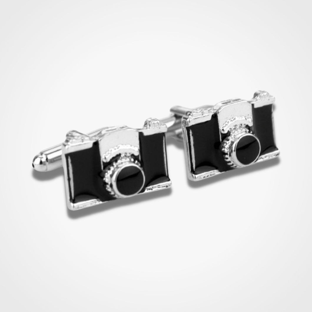 Vintage Camera Cufflinks Silver Enamel