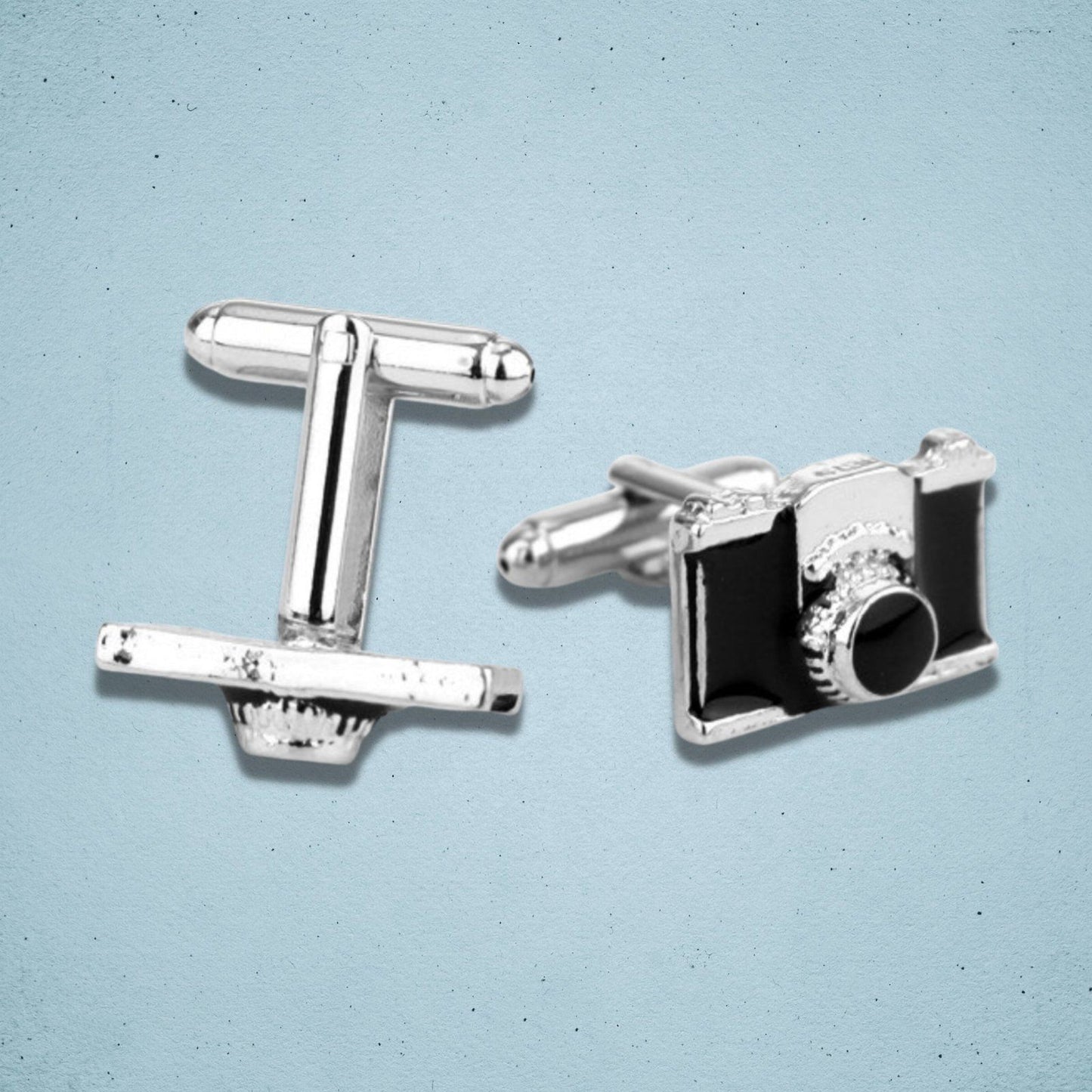 Vintage Camera Cufflinks Silver Enamel