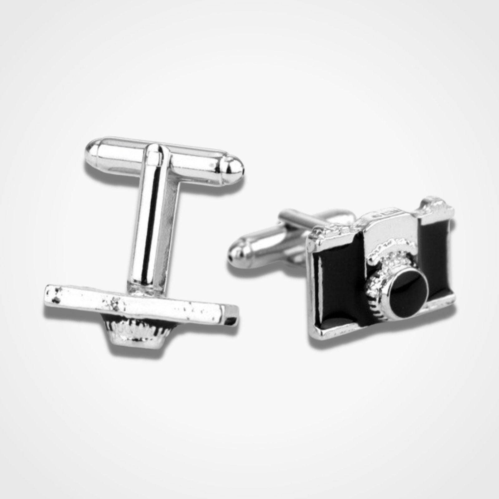 Vintage Camera Cufflinks Silver Enamel