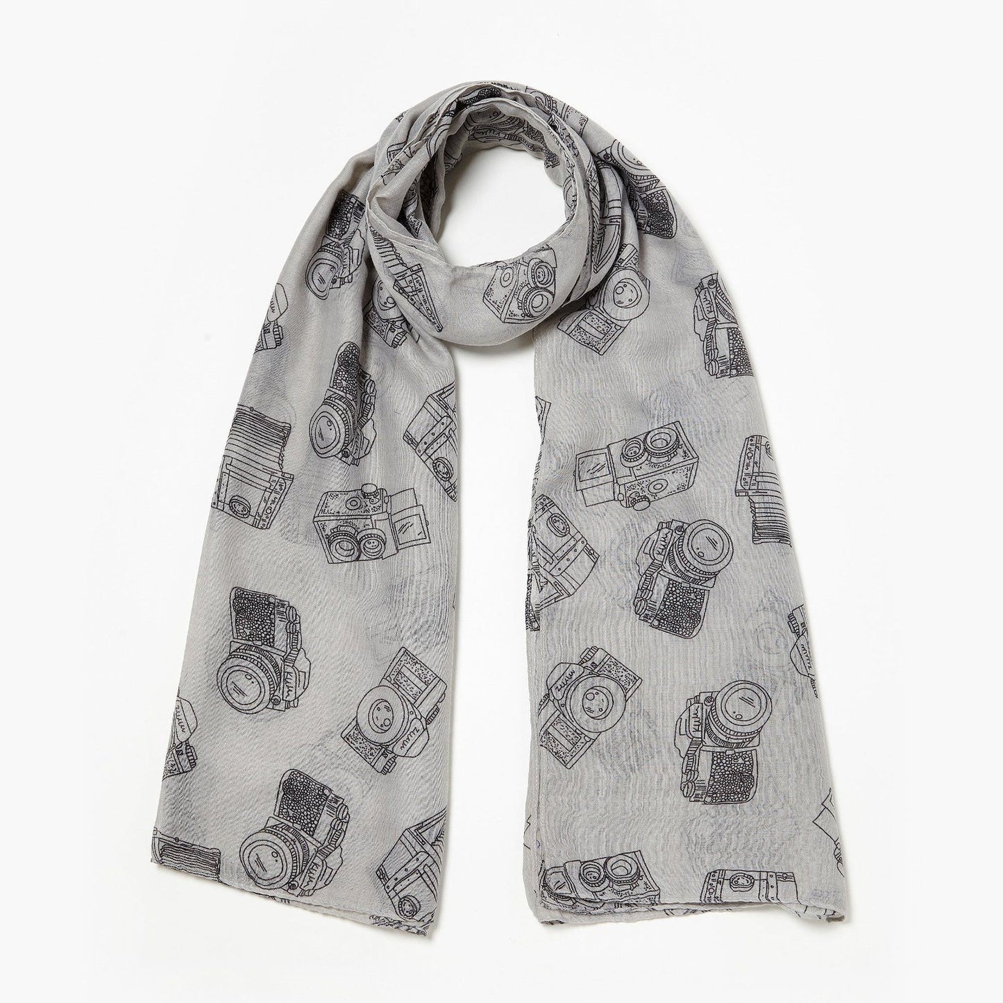Vintage Camera Print Scarf Grey