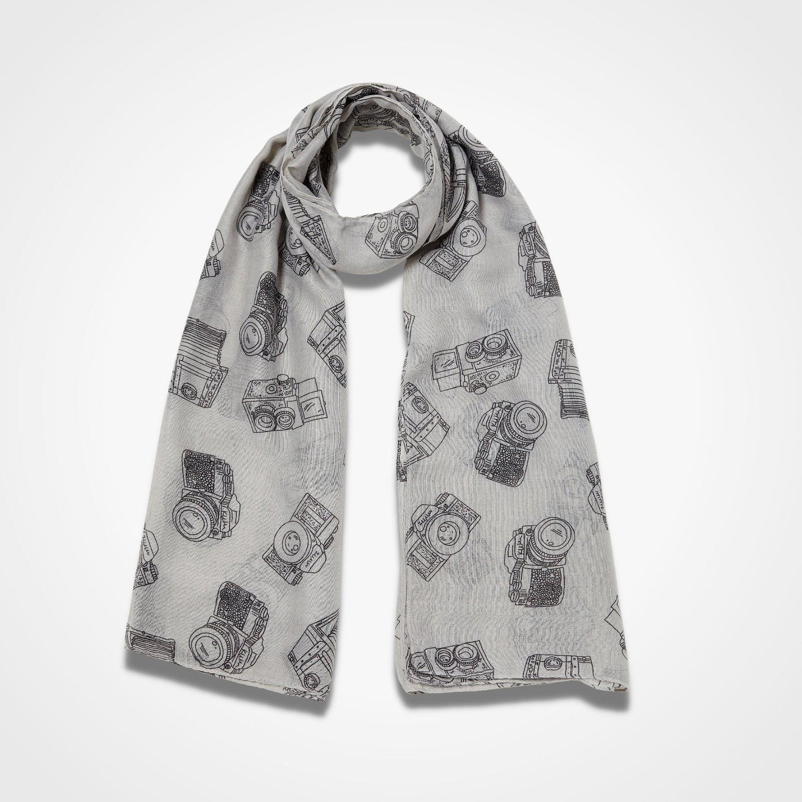 Vintage Camera Print Scarf Grey