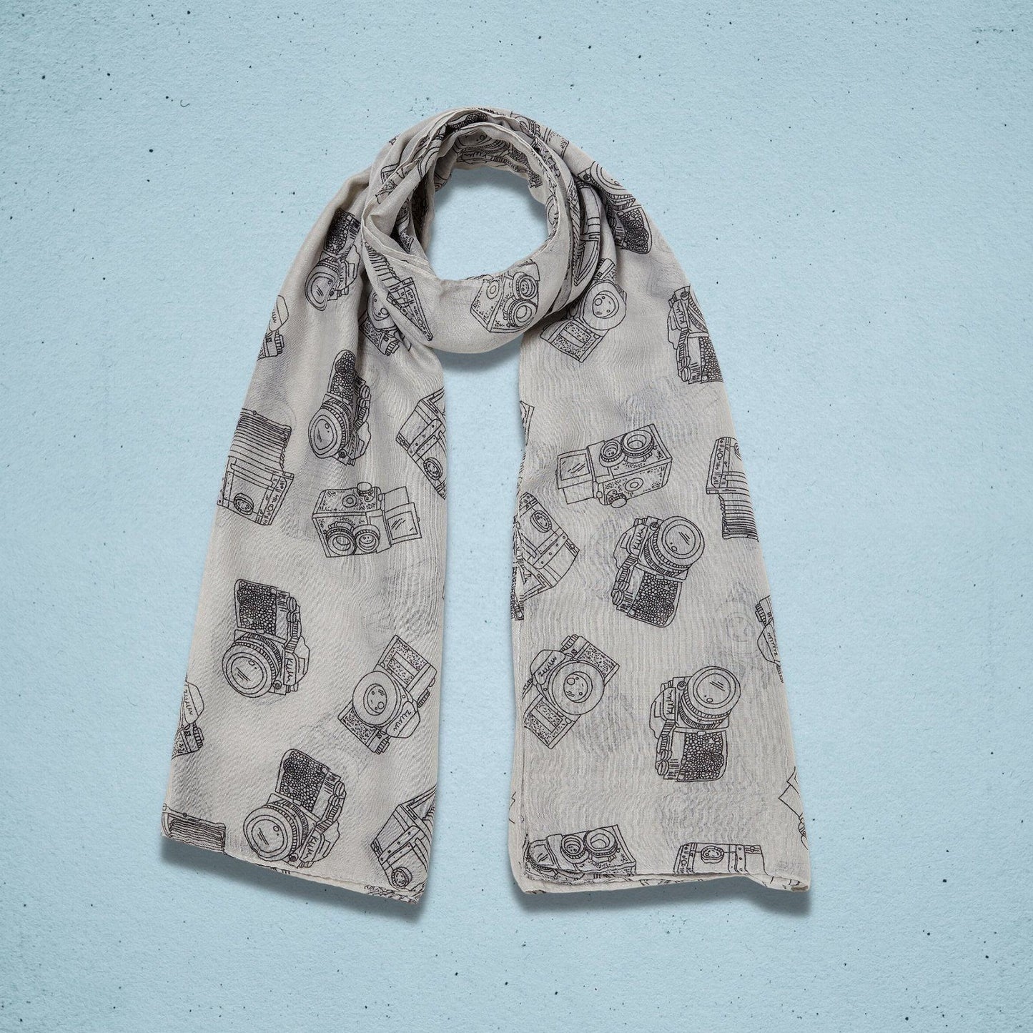 Vintage Camera Print Scarf Grey