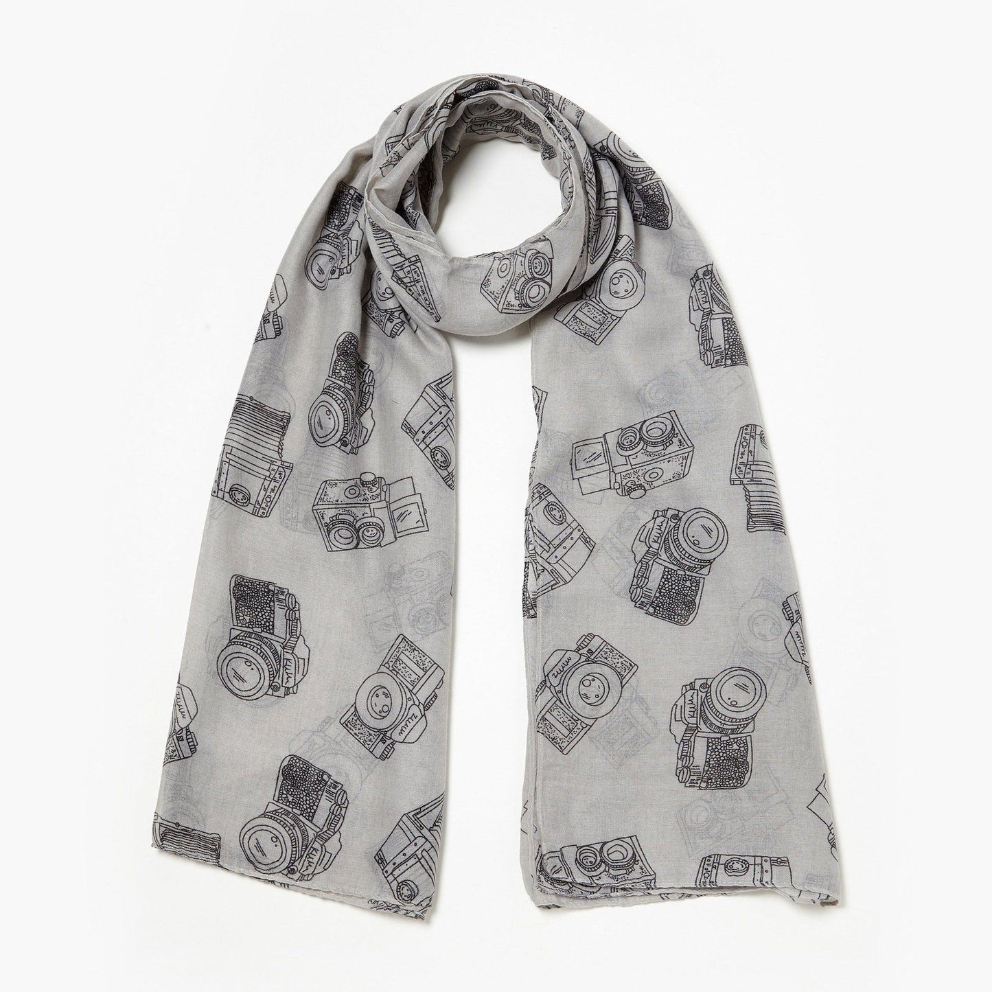 Vintage Camera Print Scarf Grey