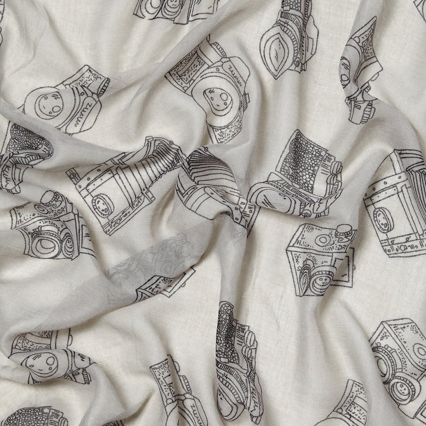 Vintage Camera Print Scarf Grey