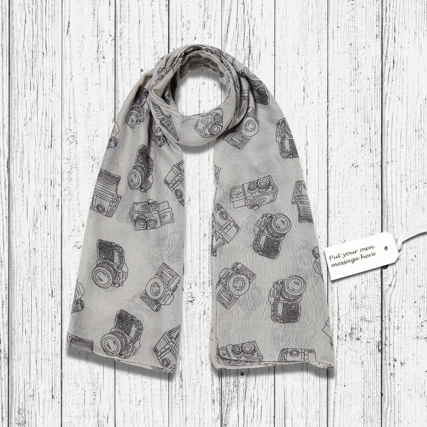 Vintage Camera Print Scarf Grey