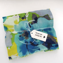 Load image into Gallery viewer, Watercolour Floral Scarf Blue Green
