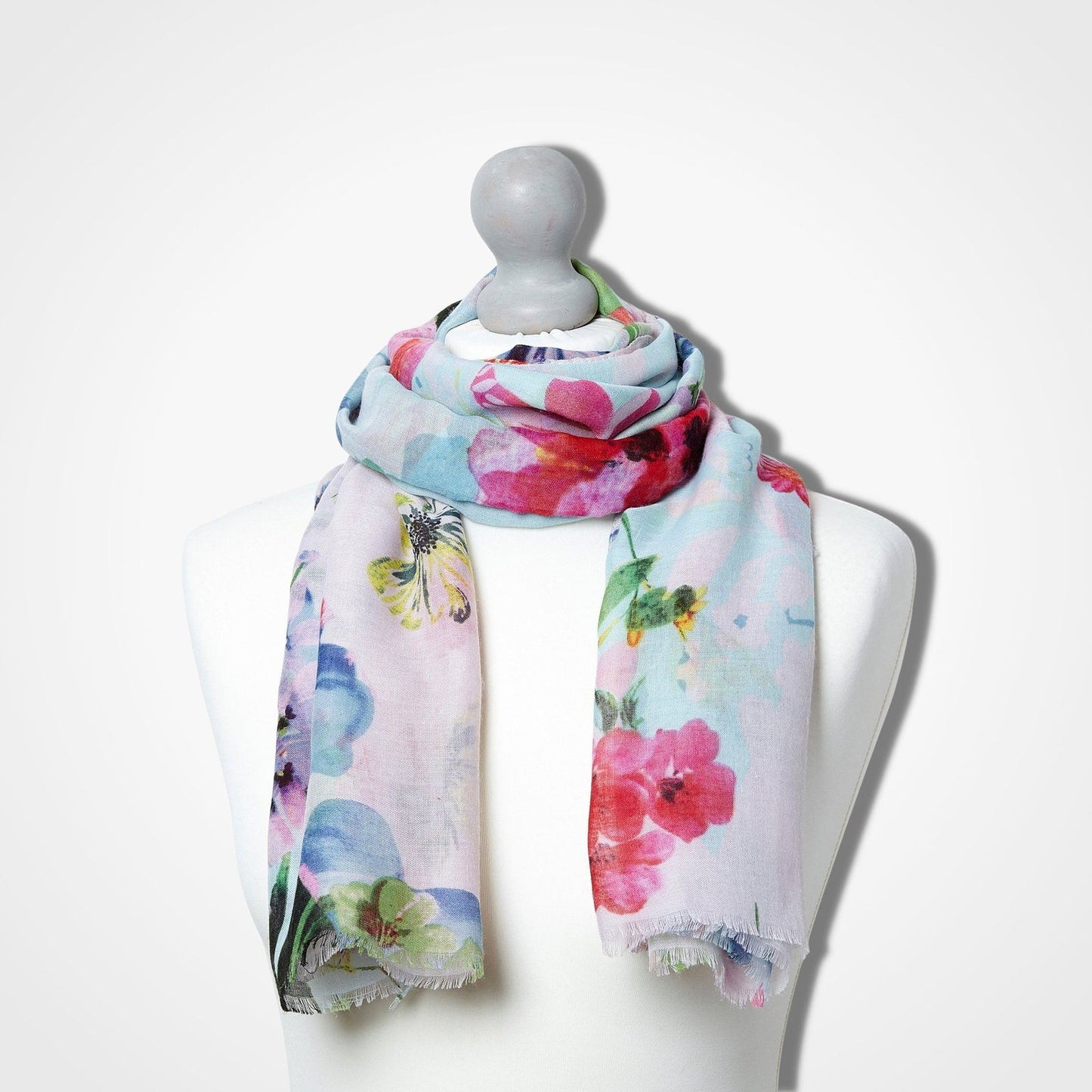 Watercolours Floral Scarf White pink aqua