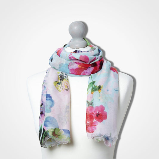 Watercolours Floral Scarf White pink aqua