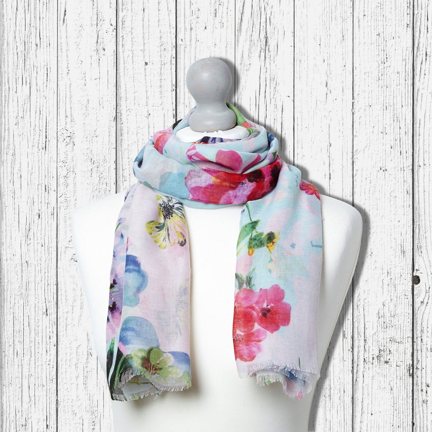 Watercolours Floral Scarf White pink aqua