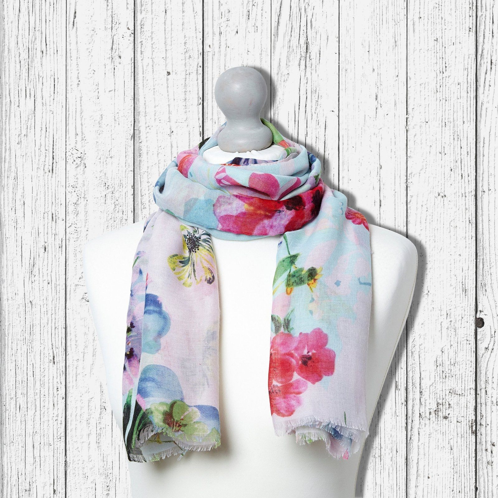 Watercolours Floral Scarf White pink aqua