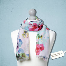 Load image into Gallery viewer, Watercolours Floral Scarf White pink aqua
