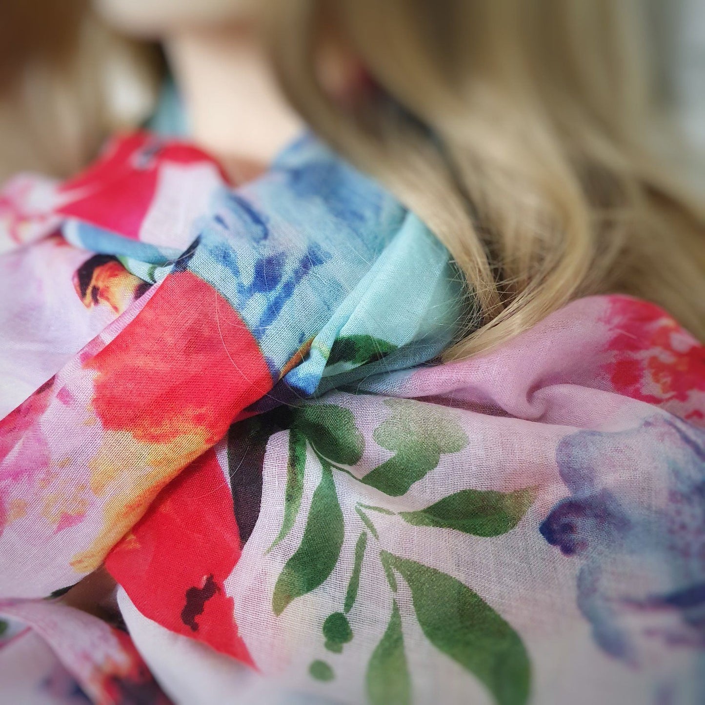 Watercolours Floral Scarf White pink aqua
