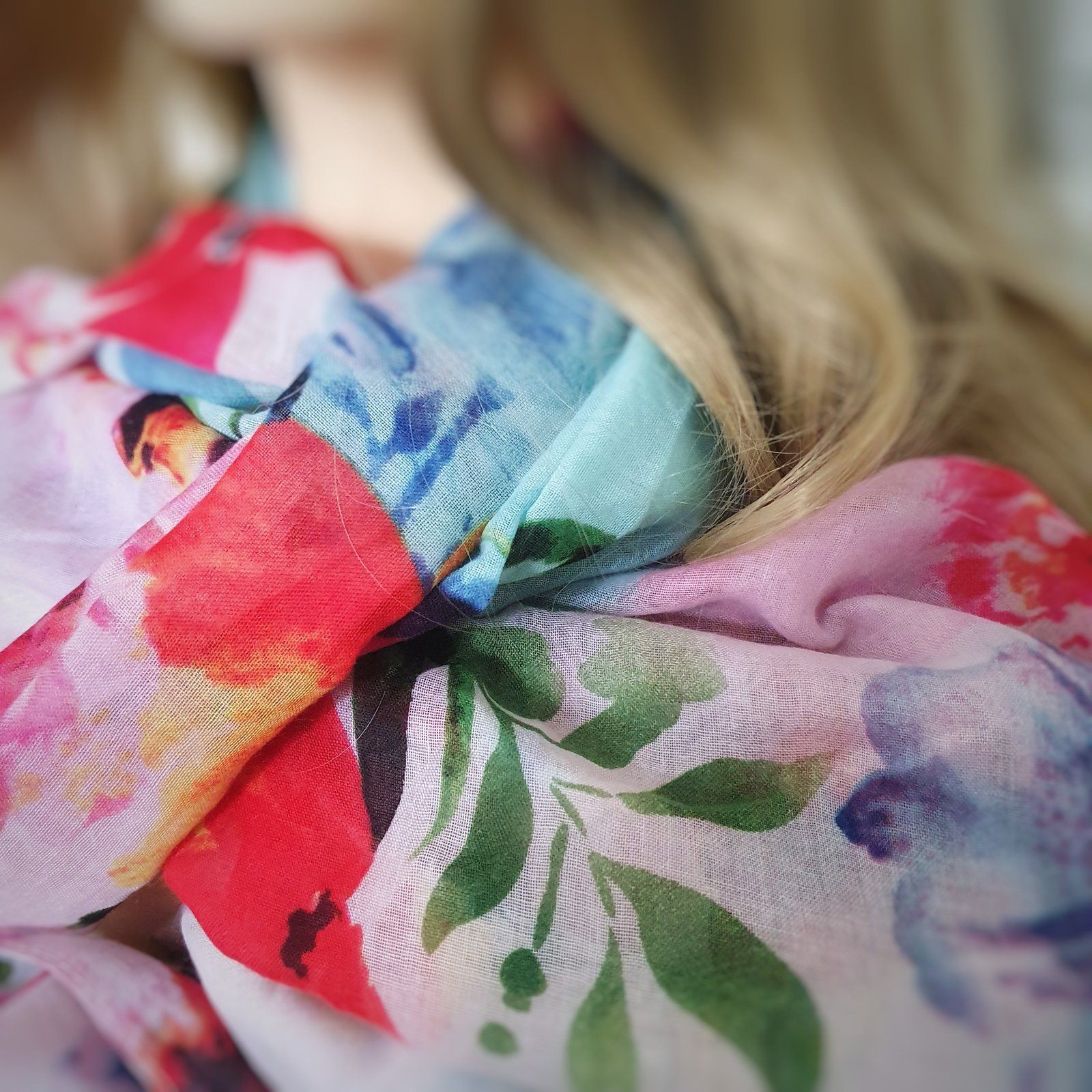 Watercolours Floral Scarf White pink aqua