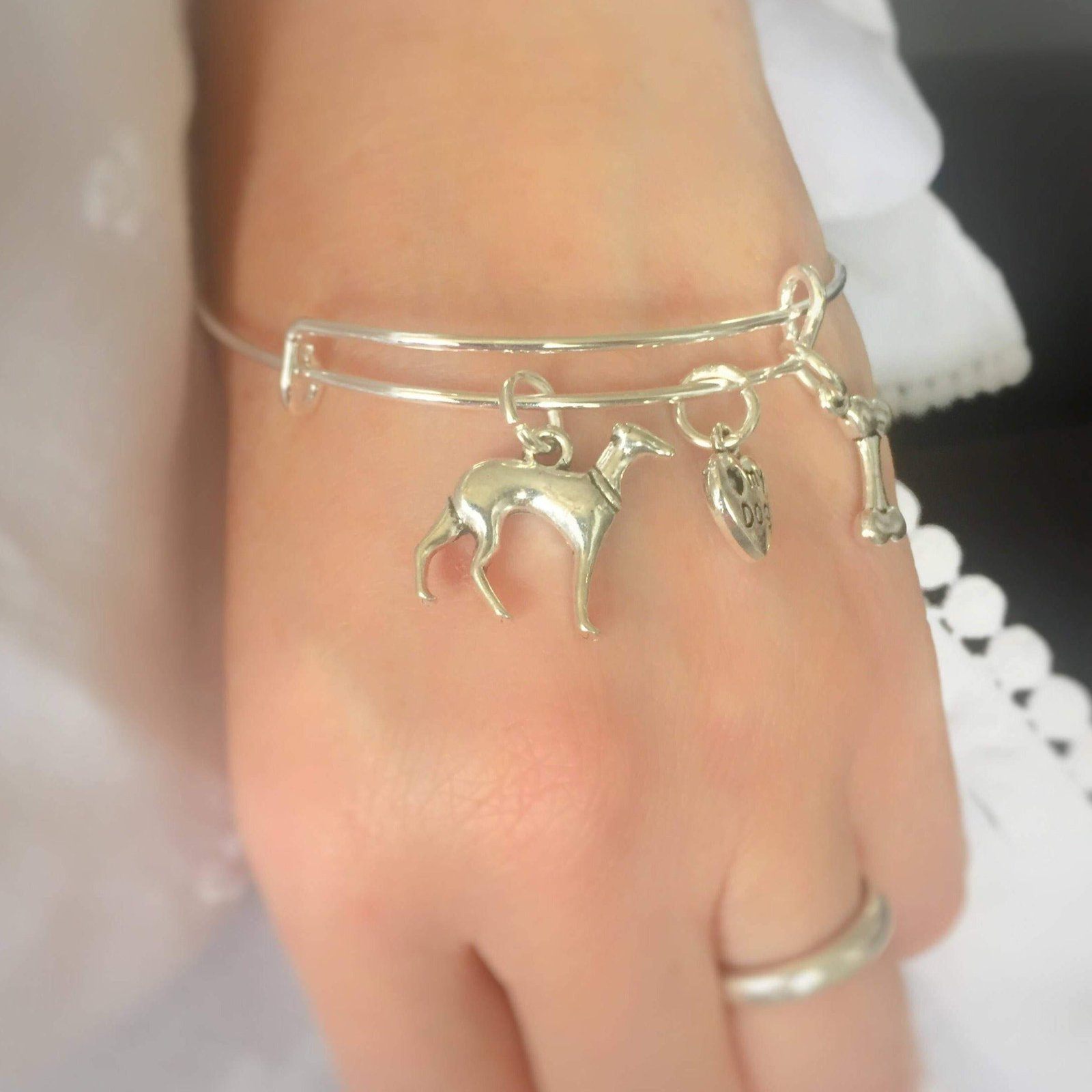 Whippet Charm Bangle Silver