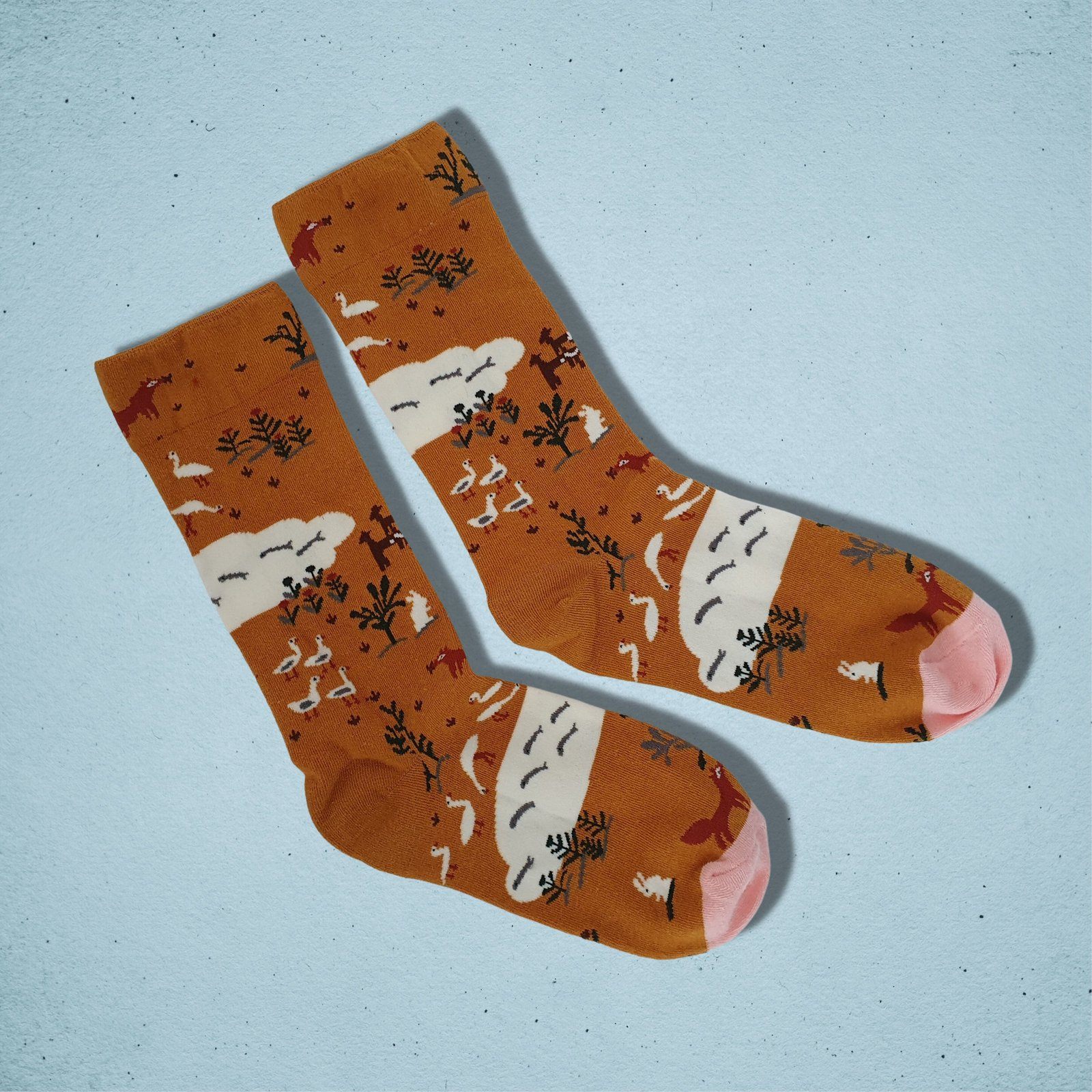 Woodland Scene Socks Brown