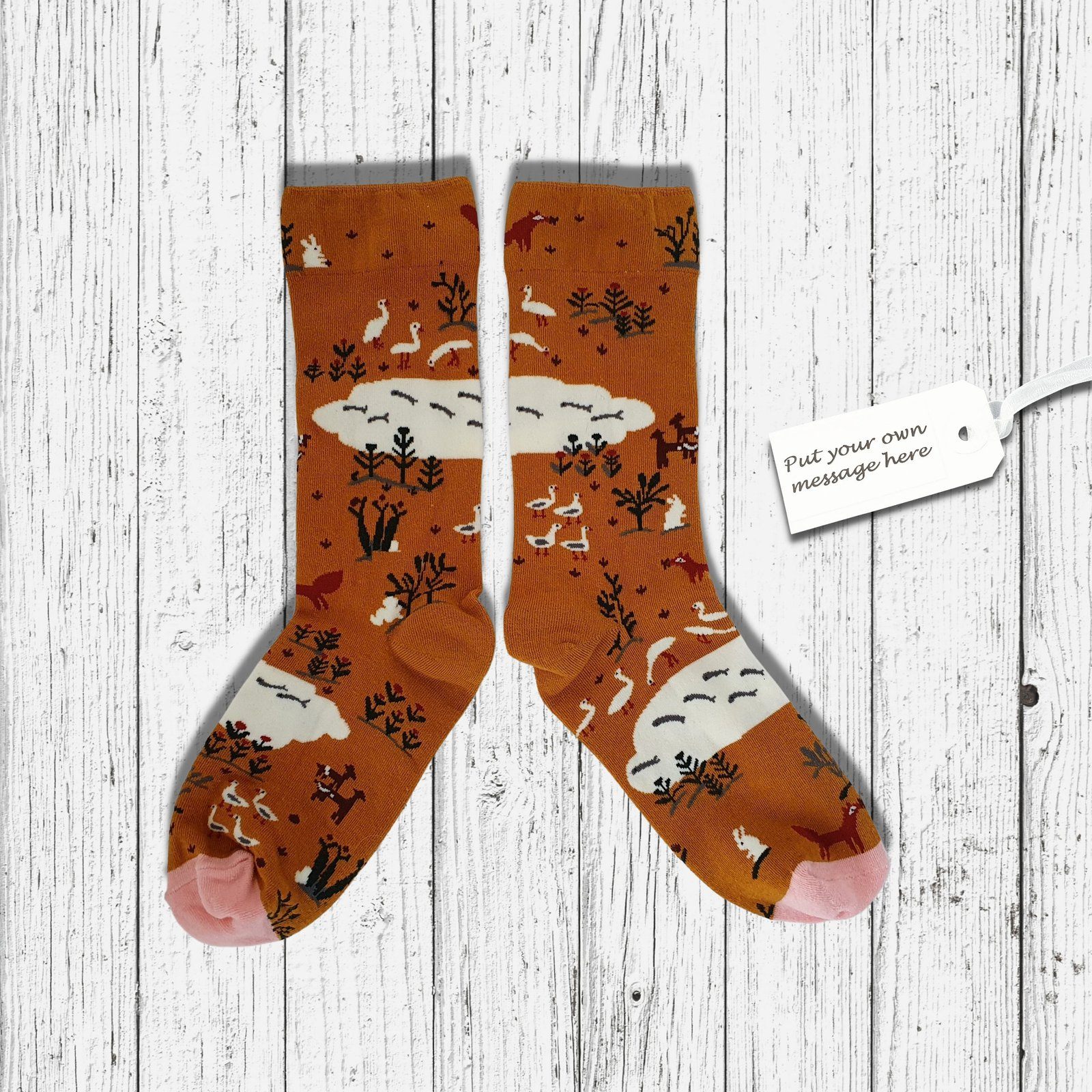 Woodland Scene Socks Brown