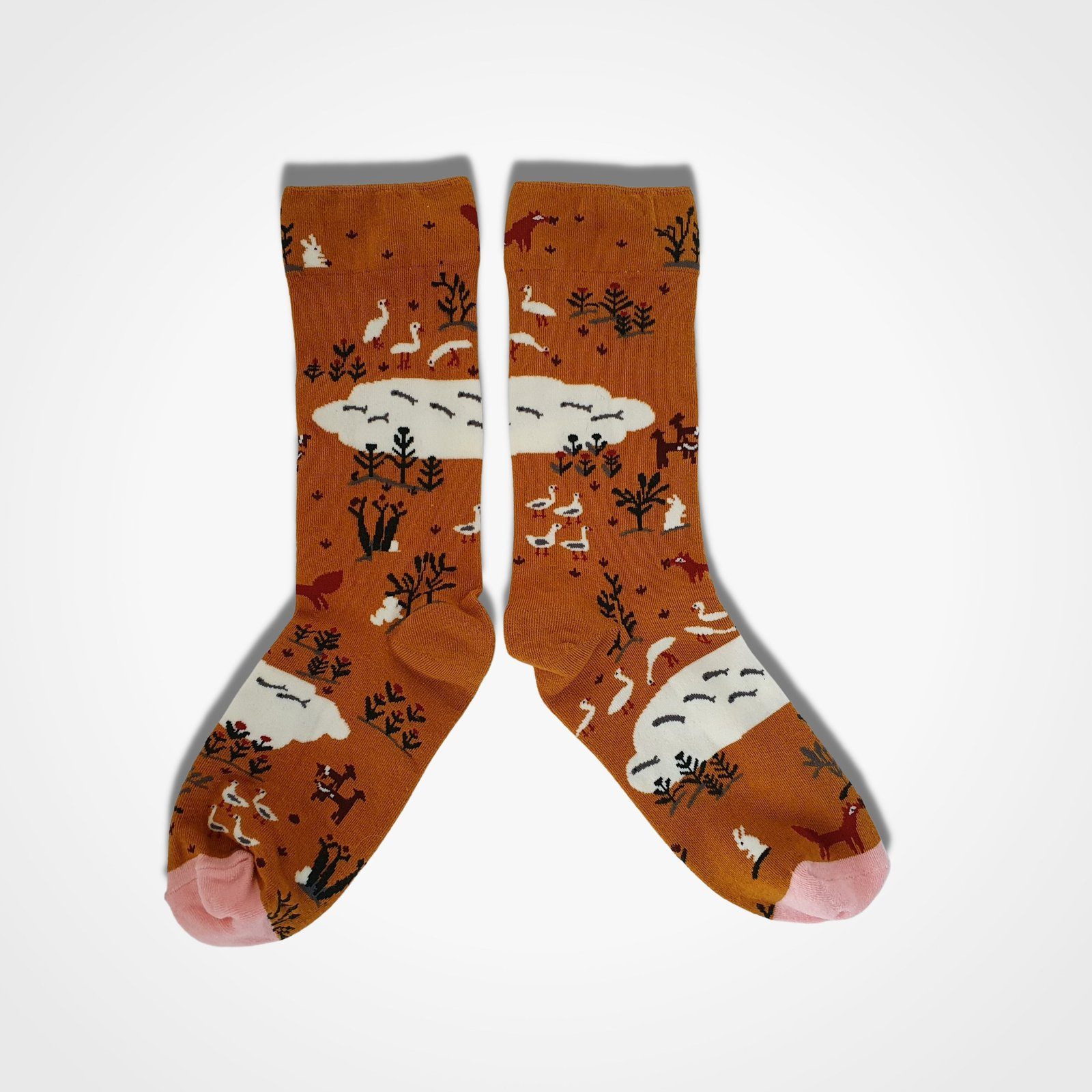 Woodland Scene Socks Brown