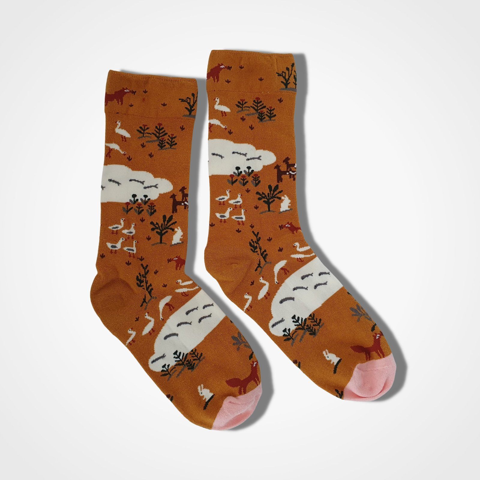 Woodland Scene Socks Brown