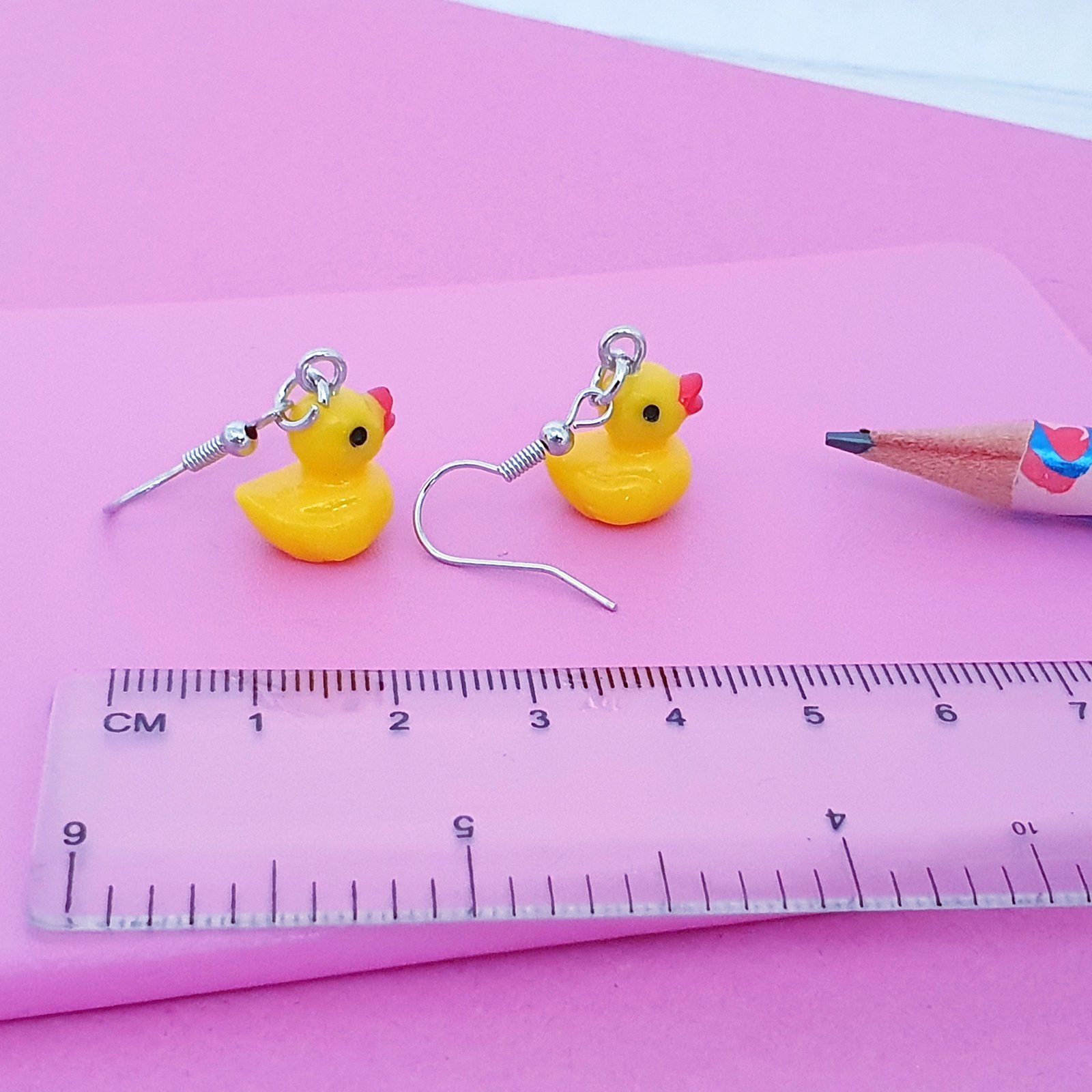 Yellow Rubber Duck Earrings Silver