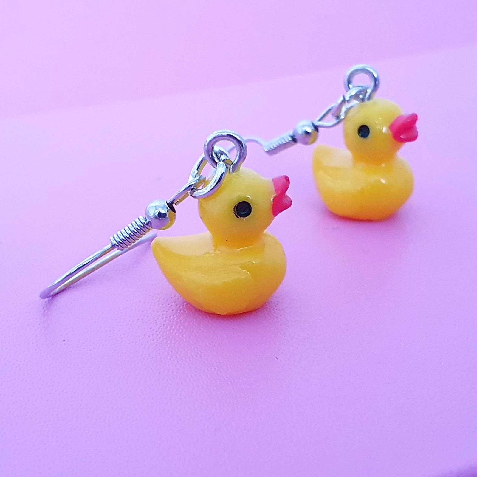 Yellow Rubber Duck Earrings Silver