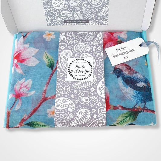 Bird & Flower Scarf - Aqua