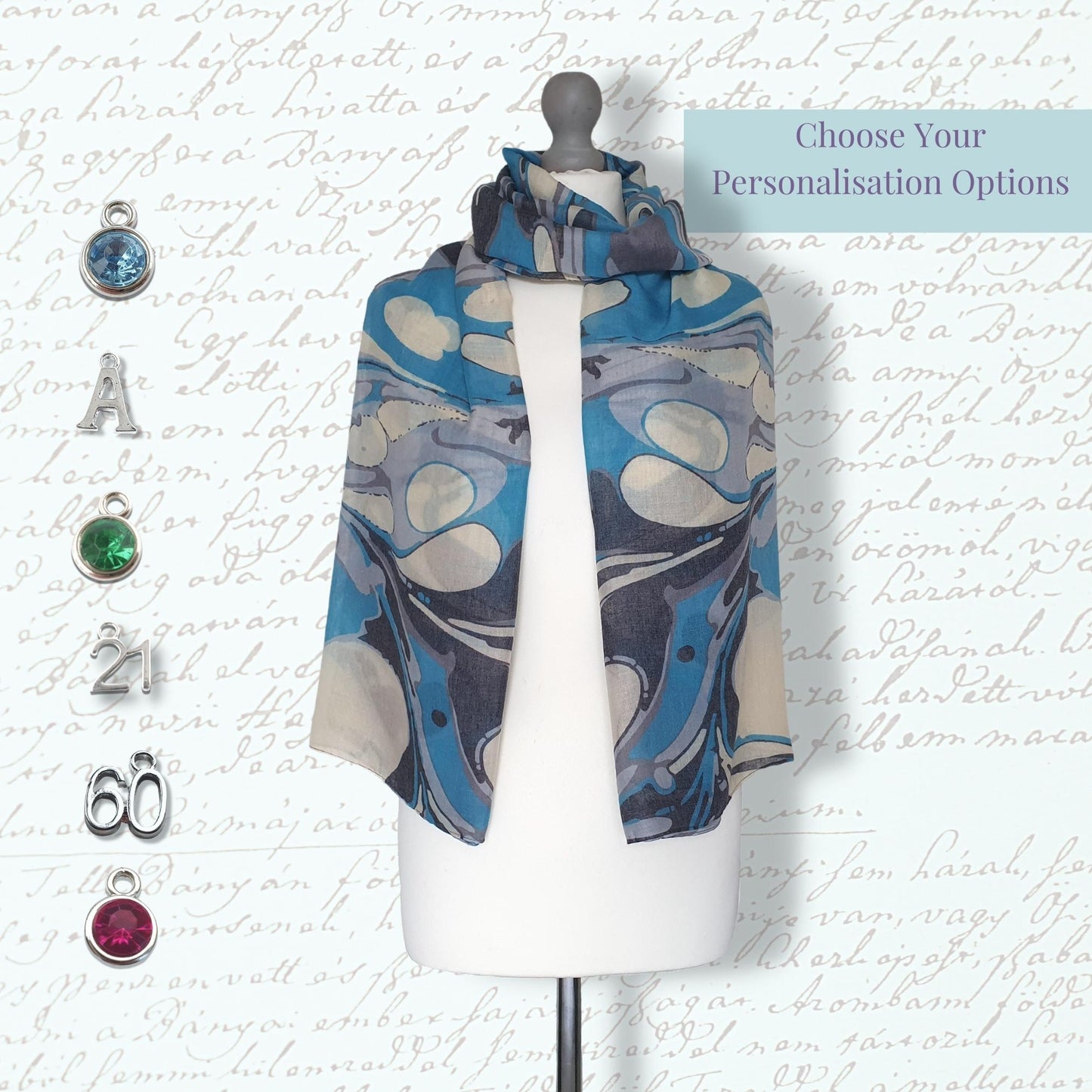 Marbled Print Scarf - Lake Blue