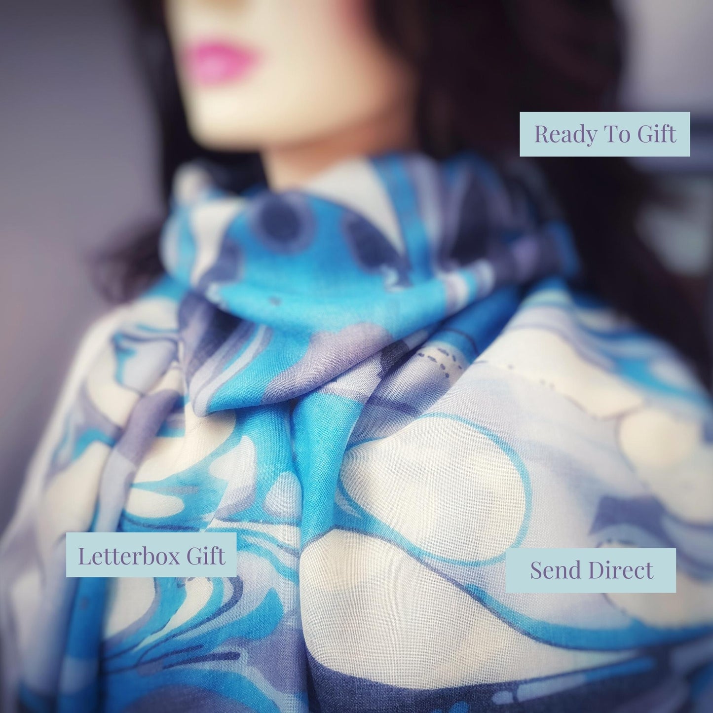 Marbled Print Scarf - Lake Blue