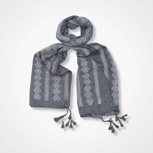 Floral Stitch Pattern Scarf - Grey Blue