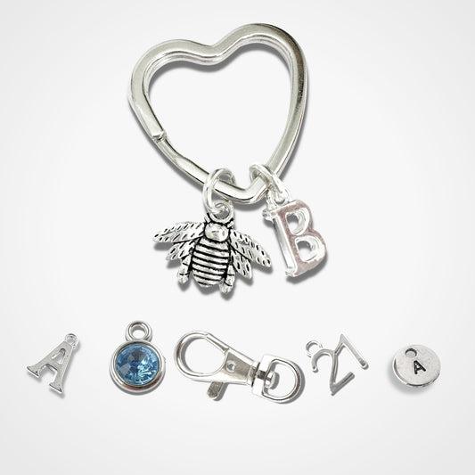 Personalised Honeybee Keyring - Silver