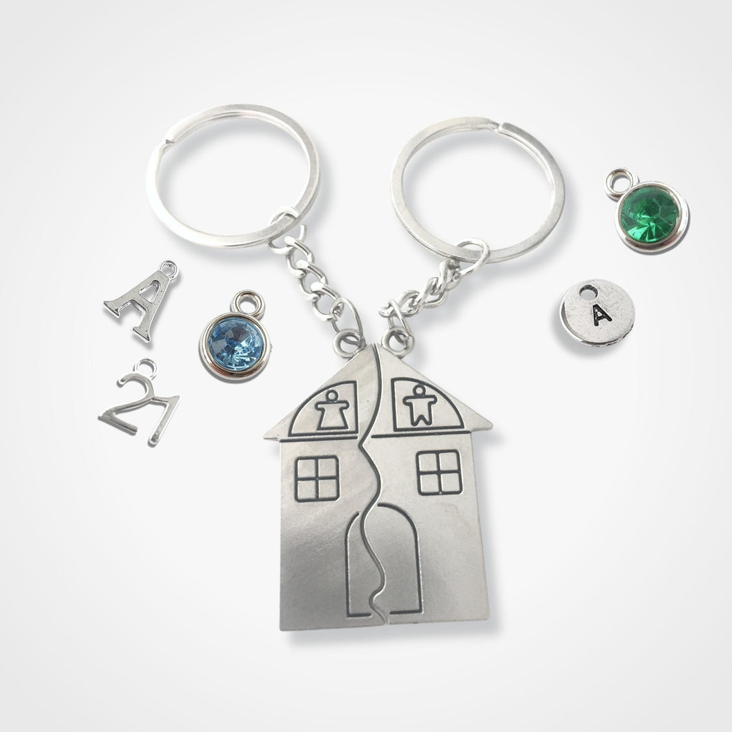 His and Hers New Home Keyrings - Silver