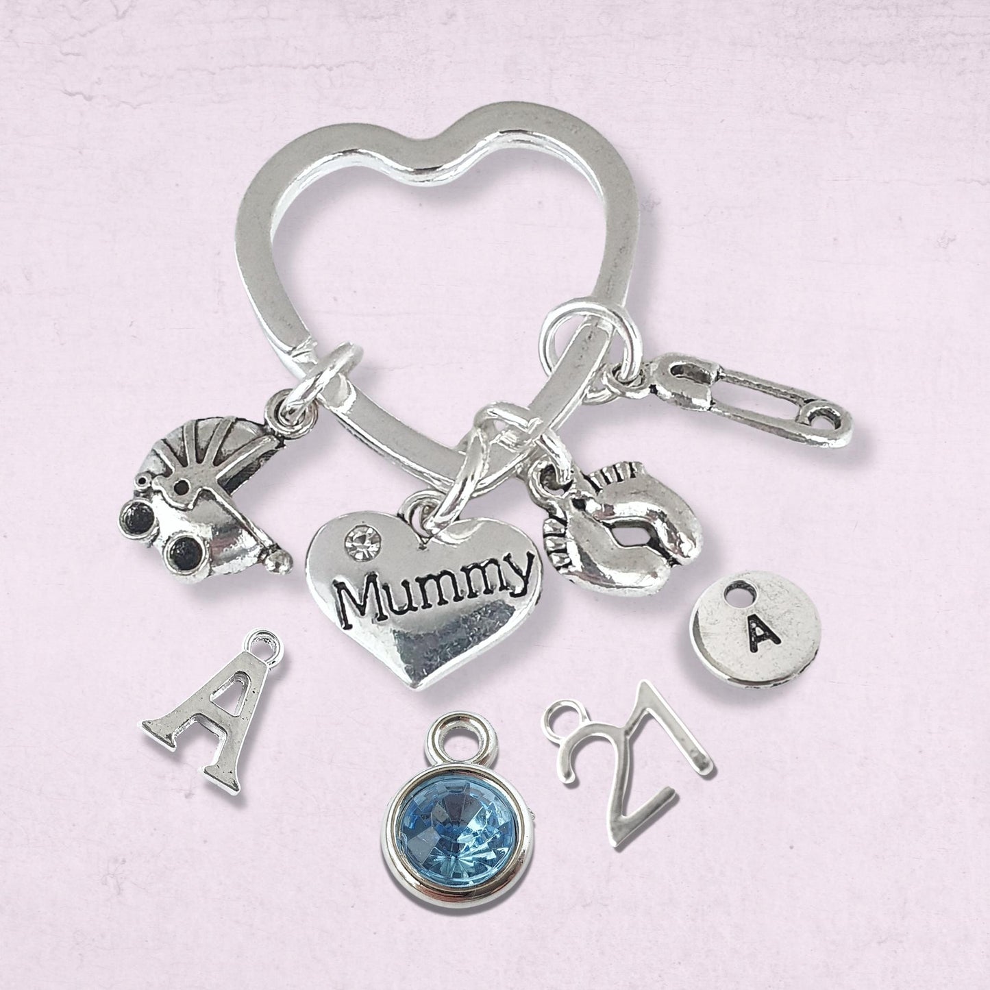 Cute Mummy Charm Keyring - Silver